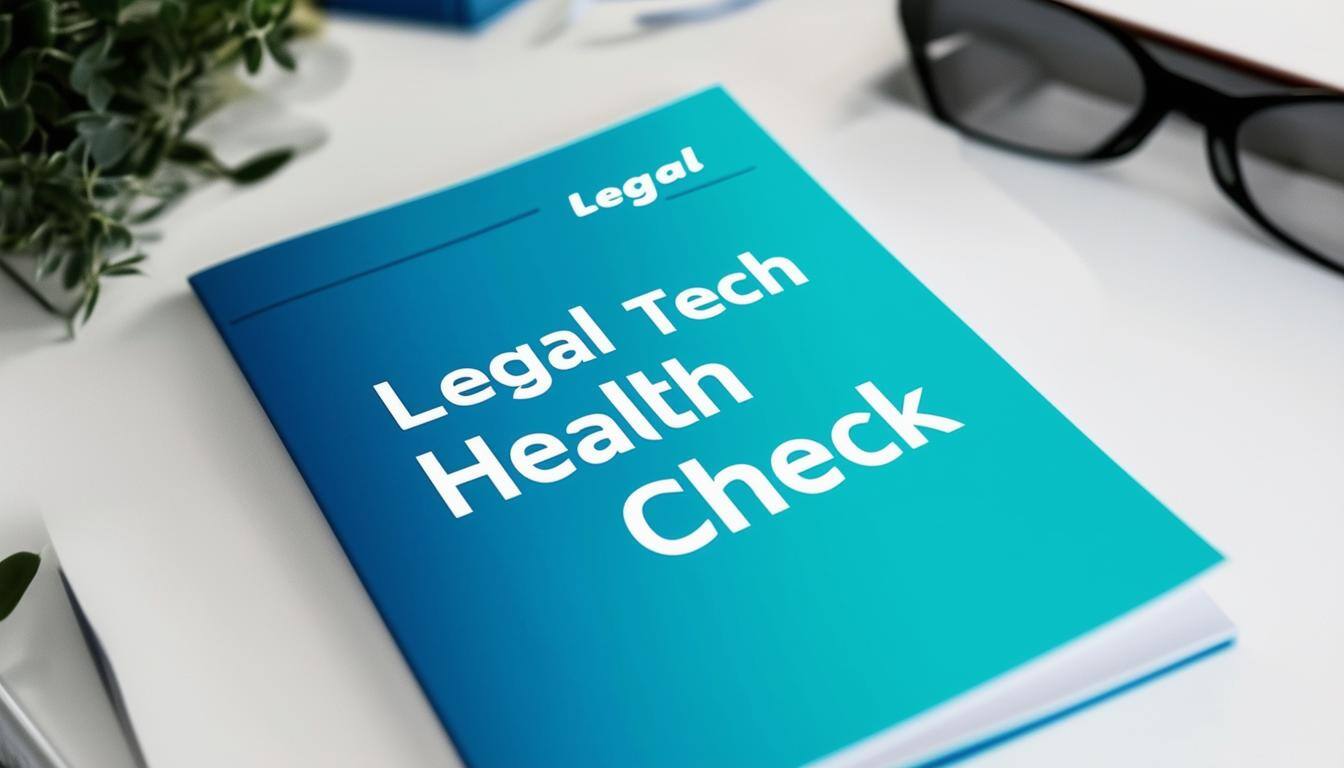 A think booklet on a desk that says Legal Tech Health Check on it